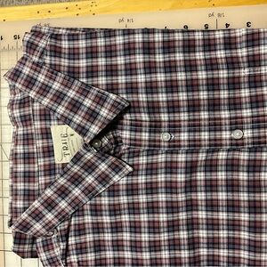 True Nation Men's Casual Plaid Shirt - Red, Blue, and White